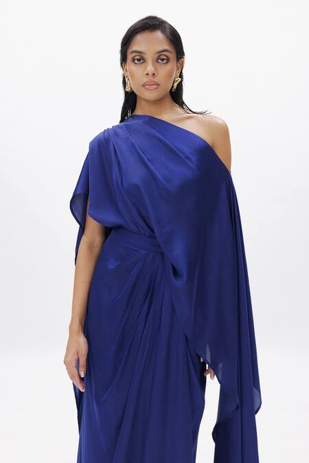 Aroka Blue Modal, Satin One Shoulder The Flow Cape Tube Top at Aza Fashions Aroka_Blue Modal, Satin One Shoulder The Flow Cape Tube Top_at_Aza_Fashions