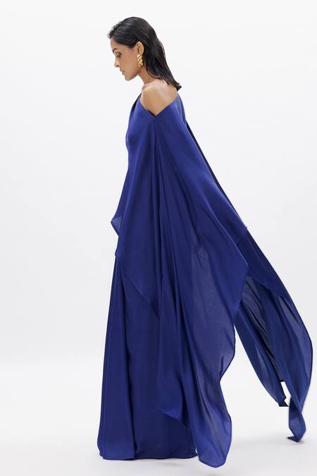 Buy Aroka Blue Modal, Satin One Shoulder The Flow Cape Tube Top Buy_Aroka_Blue Modal, Satin One Shoulder The Flow Cape Tube Top