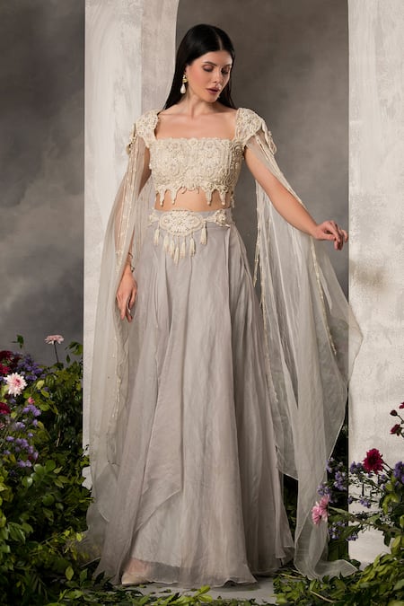 Divisha Sharma Floral Embroidered Blouse & Skirt Set 