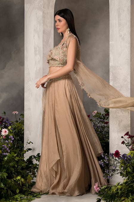 Divisha Sharma Floral Border Embroidered Jacket Skirt Set 