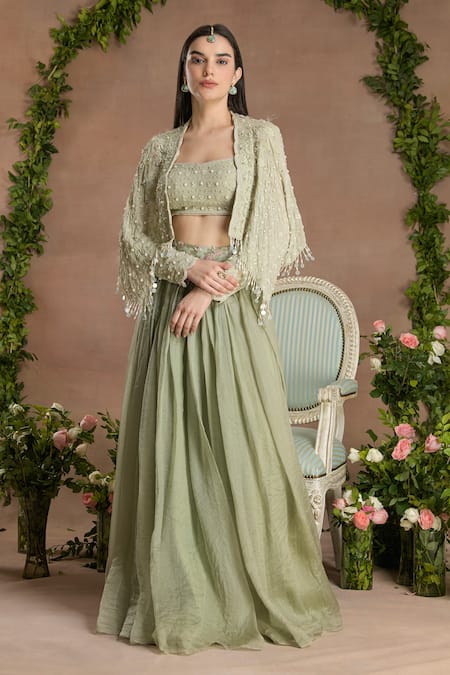 Divisha Sharma Ditsy Bloom Embroidered Cape & Lehenga Set 