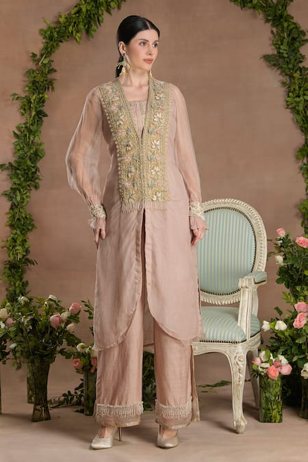 Divisha Sharma 3D Fleur Embroidered Front Slit Kurta & Pant Set 