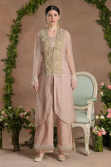 Divisha Sharma 3D Fleur Embroidered Front Slit Kurta & Pant Set 