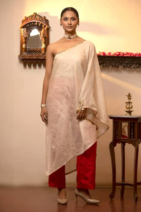 Eeda One Shoulder Neckline Embroidered Kurta & Pant Set 