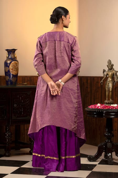 Shop Eeda Gold Tissue, Silk Metallic Floral Sleeve Embroidered Kurta And Flared Pant Set at Aza Fashions Shop_Eeda_Gold Tissue, Silk Metallic Floral Sleeve Embroidered Kurta And Flared Pant Set _at_Aza_Fashions