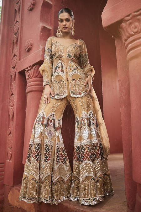 Reynu Taandon Kalamkari Applique Work Kurta Sharara Set 