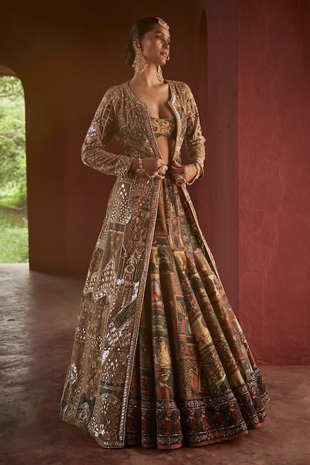 Reynu Taandon Kalamkari Print Lehenga Achkan Set 