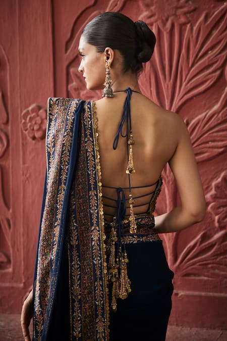 Reynu Taandon Kalamkari Print Border Saree With Blouse 