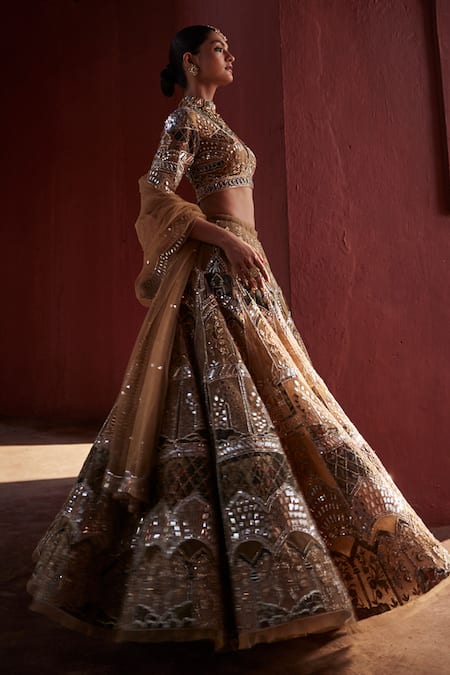 Reynu Taandon Mirror & Sequin Embroidered Bridal Lehenga Set 