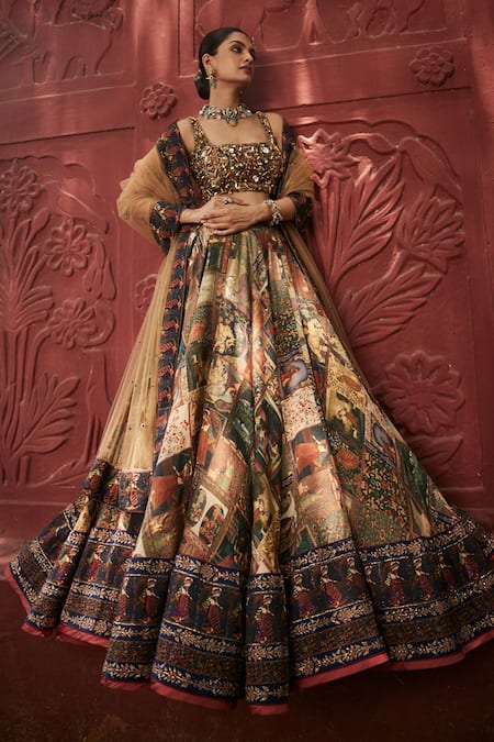 Reynu Taandon Exquisite Kalamkari Print Embellished Lehenga Set 