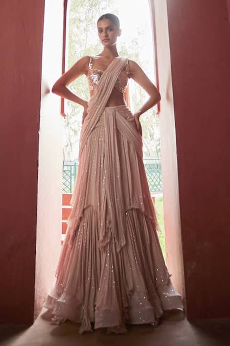 Reynu Taandon Layered Pre-Draped Saree With Blouse 