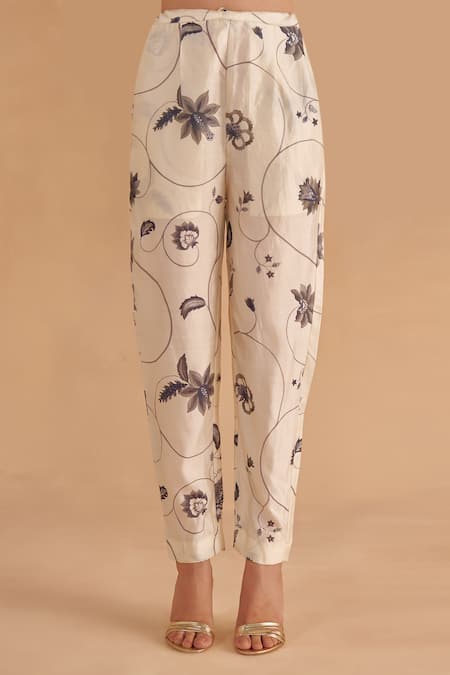 Buy_Ruchi Marodia_White Organza, Chanderi Silk, Chiffon Tassels Chintz Floral Print Kurta Set 