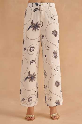 Ruchi Marodia_White Crepe Silk Digital Printed Chintz Floral Collar Shirt And Pant Set _at_Aza_Fashions