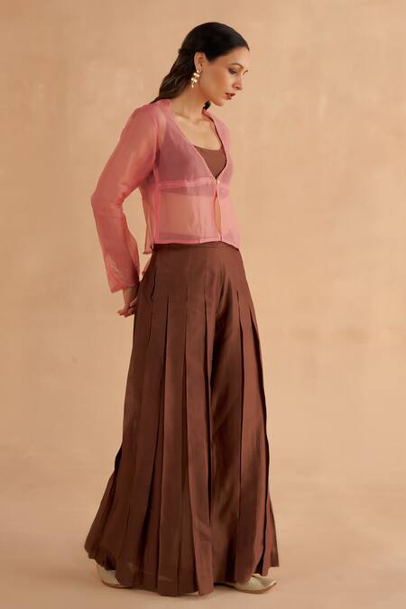 Ruchi Marodia Pink Organza Embroidery Zardozi Open Placement Jacket Online at Aza Fashions Ruchi Marodia_Pink Organza Embroidery Zardozi Open Placement Jacket _Online_at_Aza_Fashions