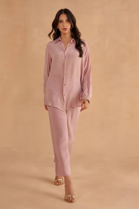 Ruchi Marodia Purple Crepe Silk Embroidery Cutdana Collar Shirt And Pant Set Online at Aza Fashions Ruchi Marodia_Purple Crepe Silk Embroidery Cutdana Collar Shirt And Pant Set _Online_at_Aza_Fashions