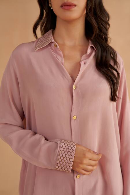 Shop Ruchi Marodia Purple Crepe Silk Embroidery Cutdana Collar Shirt And Pant Set Online at Aza Fashions Shop_Ruchi Marodia_Purple Crepe Silk Embroidery Cutdana Collar Shirt And Pant Set _Online_at_Aza_Fashions