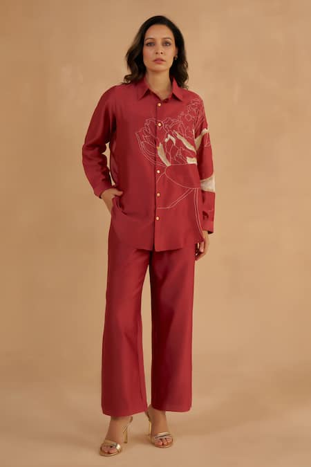 Ruchi Marodia Chanderi Placement Embroidered Shirt & Pant Set 