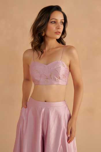 Buy_Ruchi Marodia_Purple Chiffon, Silk Embroidery Sweetheart Neck Hand Blouse With Sharara _Online_at_Aza_Fashions