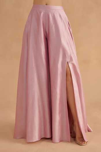 Shop_Ruchi Marodia_Purple Chiffon, Silk Embroidery Sweetheart Neck Hand Blouse With Sharara _Online_at_Aza_Fashions