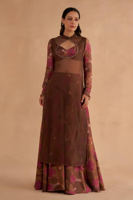 Ruchi Marodia Sheer Tunic & Lotus Print Flared Sharara Set 