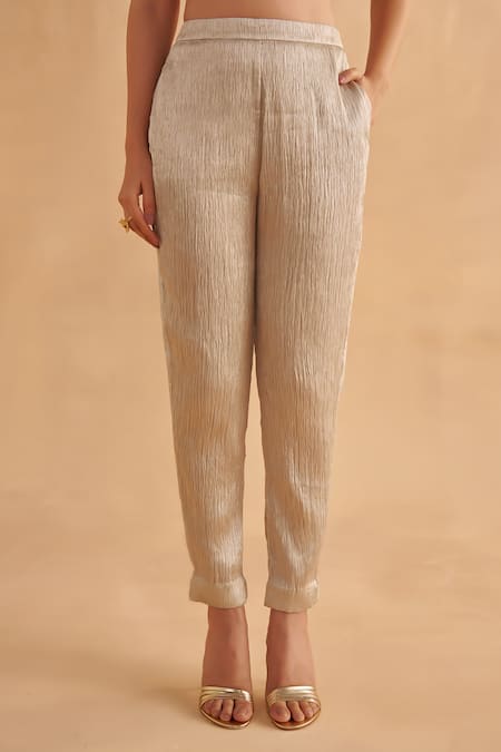 Buy Ruchi Marodia Grey Silk, Crepe, Mohair Zari, Embroidery V-neck Sheer Bodice Tunic And Pant Set Online at Aza Fashions Buy_Ruchi Marodia_Grey Silk, Crepe, Mohair Zari, Embroidery V-neck Sheer Bodice Tunic And Pant Set _Online_at_Aza_Fashions