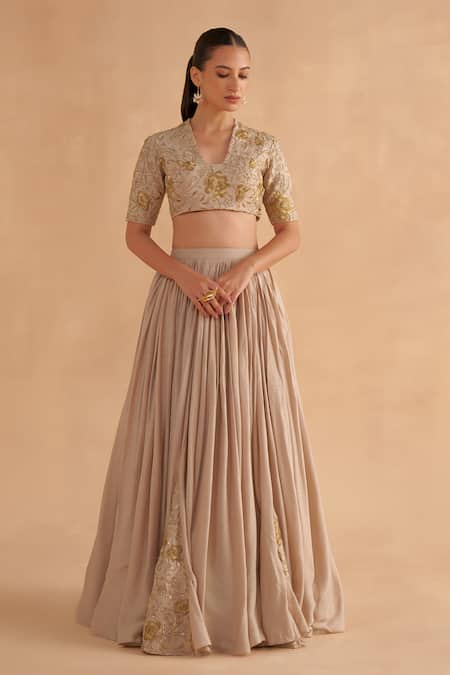 Buy Ruchi Marodia Grey Organza, Mohair Embroidery, Zari V-neck Floral Hand Blouse And Lehenga Set Online at Aza Fashions Buy_Ruchi Marodia_Grey Organza, Mohair Embroidery, Zari V-neck Floral Hand Blouse And Lehenga Set _Online_at_Aza_Fashions