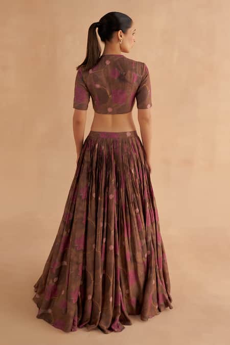Ruchi Marodia Lotus Print Blouse With Lehenga 