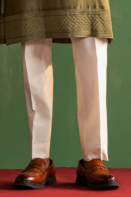 Studio Bagechaa_Green Chanderi Silk, Linen, Satin Embroidery, Sequins, Sage Bundi And Kurta Set _Online_at_Aza_Fashions