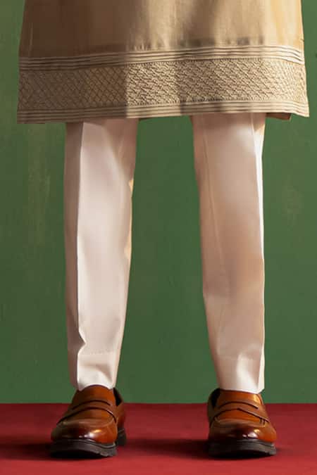 Buy_Studio Bagechaa_Gray Chanderi Silk, Linen, Satin Embroidery Floral Vine Bundi And Kurta Set _Online_at_Aza_Fashions