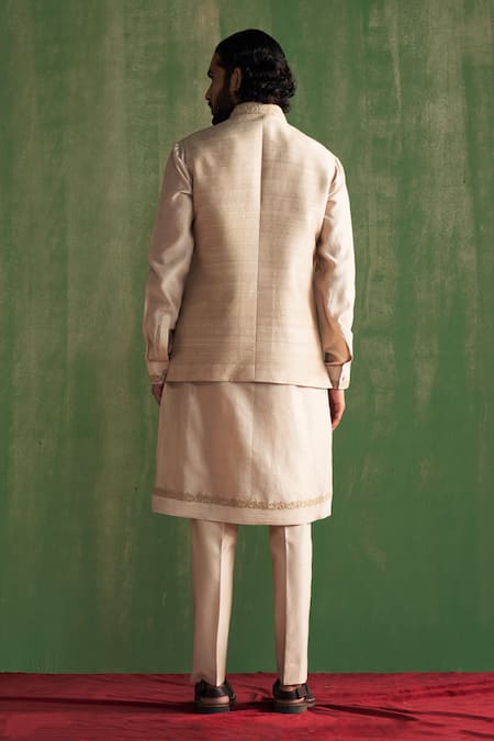 Studio Bagechaa Beige Embroidered Bundi & Kurta Set 