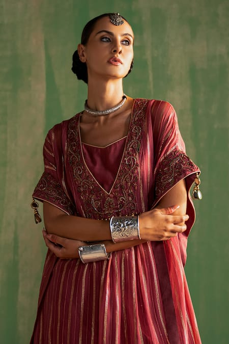 Buy Studio Bagechaa Pink Organza Tassels Mauve Thread Embroidered Kaftan Set Online at Aza Fashions Buy_Studio Bagechaa_Pink Organza Tassels Mauve Thread Embroidered Kaftan Set _Online_at_Aza_Fashions