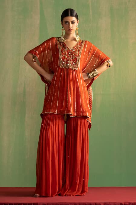 Studio Bagechaa Nyla Embroidered Short Kaftan With Sharara 