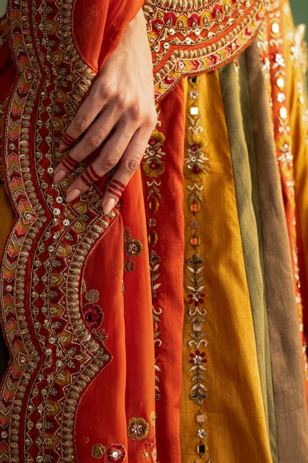 Studio Bagechaa Multi Color Silk, Cotton Mirrors, Sequins, Embroidery Plunge Arohi Lehenga Set Online at Aza Fashions Studio Bagechaa_Multi Color Silk, Cotton Mirrors, Sequins, Embroidery Plunge Arohi Lehenga Set _Online_at_Aza_Fashions