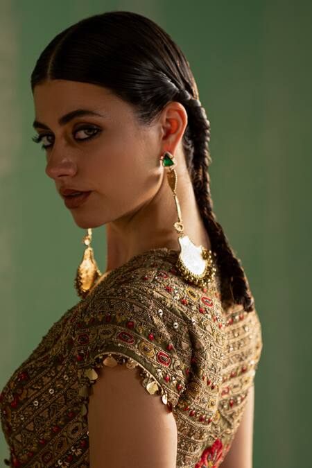 Shop Studio Bagechaa Multi Color Silk, Cotton Mirrors, Sequins, Embroidery Plunge Arohi Lehenga Set Online at Aza Fashions Shop_Studio Bagechaa_Multi Color Silk, Cotton Mirrors, Sequins, Embroidery Plunge Arohi Lehenga Set _Online_at_Aza_Fashions