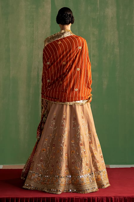 Shop Studio Bagechaa Beige Silk, Chanderi Sequins, Beads, Embroidery Asymmetric Tanuja Lehenga Set at Aza Fashions Shop_Studio Bagechaa_Beige Silk, Chanderi Sequins, Beads, Embroidery Asymmetric Tanuja Lehenga Set _at_Aza_Fashions