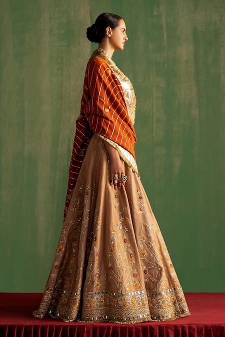 Studio Bagechaa Beige Silk, Chanderi Sequins, Beads, Embroidery Asymmetric Tanuja Lehenga Set Online at Aza Fashions Studio Bagechaa_Beige Silk, Chanderi Sequins, Beads, Embroidery Asymmetric Tanuja Lehenga Set _Online_at_Aza_Fashions