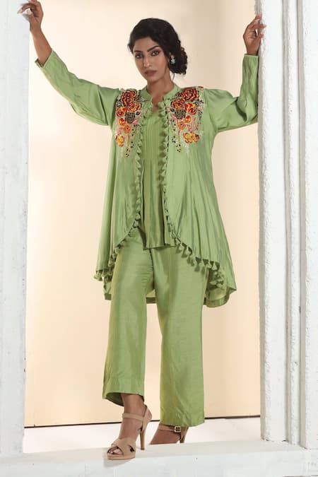 Sunita Nagi Asymmetric Embroidered Jacket With Kurta Set 