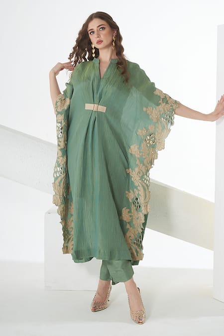 Sunita Nagi Floral Embroidered Kaftan With Pant 