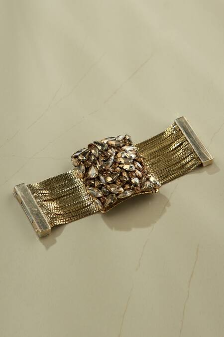 Shop Bijoux By Priya Chandna Gold Plated Crystals Cascade Bracelet at Aza Fashions Shop_Bijoux By Priya Chandna_Gold Plated Crystals Cascade Bracelet _at_Aza_Fashions