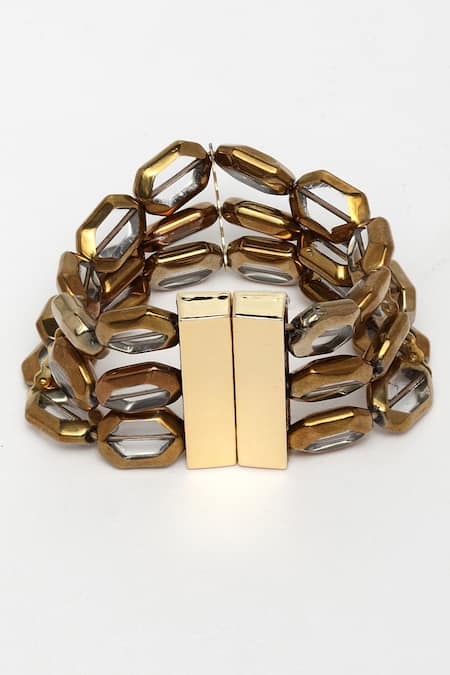 Bijoux By Priya Chandna Gold Plated Crystals Multi Row Link Bracelet Online at Aza Fashions Bijoux By Priya Chandna_Gold Plated Crystals Multi Row Link Bracelet _Online_at_Aza_Fashions