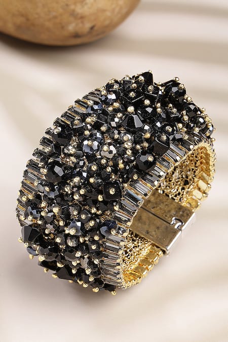Shop Bijoux By Priya Chandna Black Crystals Midnight Bracelet at Aza Fashions Shop_Bijoux By Priya Chandna_Black Crystals Midnight Bracelet _at_Aza_Fashions