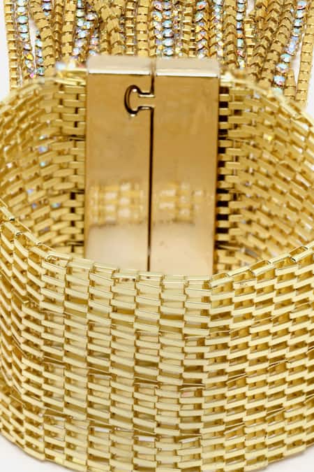 Buy Bijoux By Priya Chandna Gold Plated Crystals Rhinestone Mesh Tassel Cuff Bracelet Online at Aza Fashions Buy_Bijoux By Priya Chandna_Gold Plated Crystals Rhinestone Mesh Tassel Cuff Bracelet _Online_at_Aza_Fashions