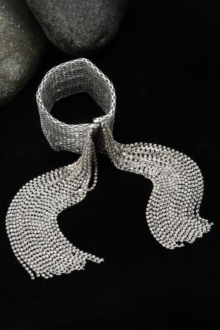 Bijoux By Priya Chandna Silver Plated Crystals Rhinestone Mesh Tassel Bracelet Online at Aza Fashions Bijoux By Priya Chandna_Silver Plated Crystals Rhinestone Mesh Tassel Bracelet _Online_at_Aza_Fashions