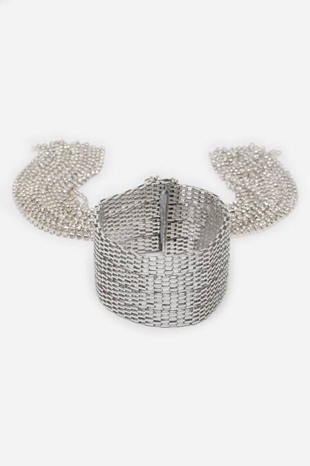 Buy Bijoux By Priya Chandna Silver Plated Crystals Rhinestone Mesh Tassel Bracelet Online at Aza Fashions Buy_Bijoux By Priya Chandna_Silver Plated Crystals Rhinestone Mesh Tassel Bracelet _Online_at_Aza_Fashions