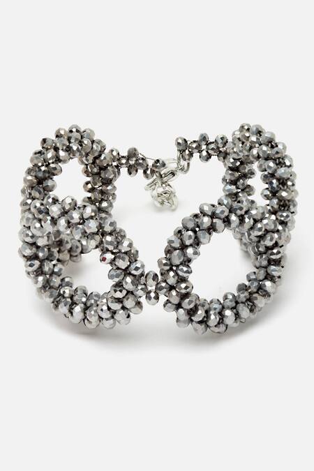 Bijoux By Priya Chandna_Silver Plated Crystals Bead Embellished Loop Bracelet _Online_at_Aza_Fashions