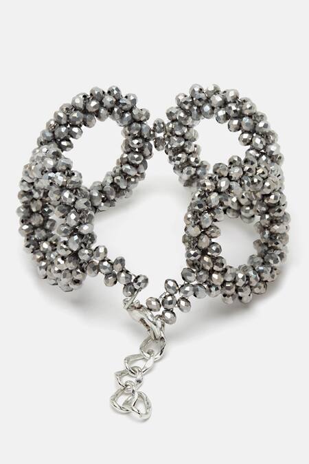 Shop_Bijoux By Priya Chandna_Silver Plated Crystals Bead Embellished Loop Bracelet _Online_at_Aza_Fashions
