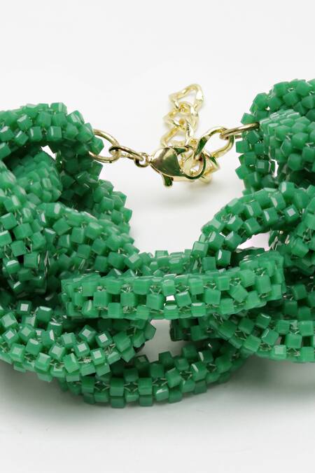 Buy_Bijoux By Priya Chandna_Green Beads Twisted Embellished Bracelet _Online_at_Aza_Fashions