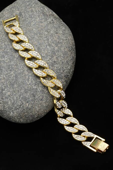 Bijoux By Priya Chandna_Gold Plated Crystals Cuban Chain Bracelet _Online_at_Aza_Fashions