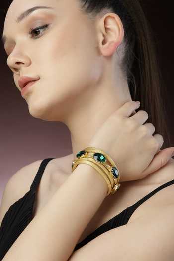 Bijoux By Priya Chandna_Green Crystals Link Bracelet _Online_at_Aza_Fashions