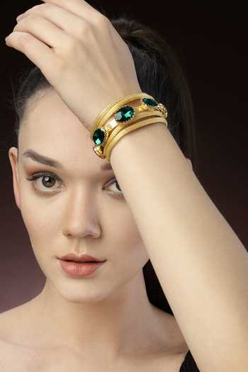 Shop_Bijoux By Priya Chandna_Green Crystals Link Bracelet _Online_at_Aza_Fashions